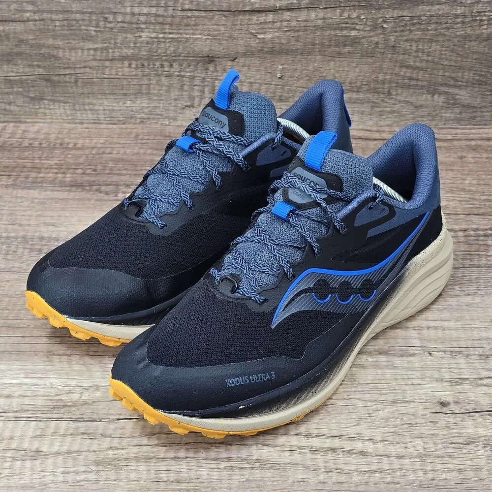 Saucony Xodus Ultra 3 Men’s Sz 12 Black Blue Trail Running Shoes S20914-161 READ